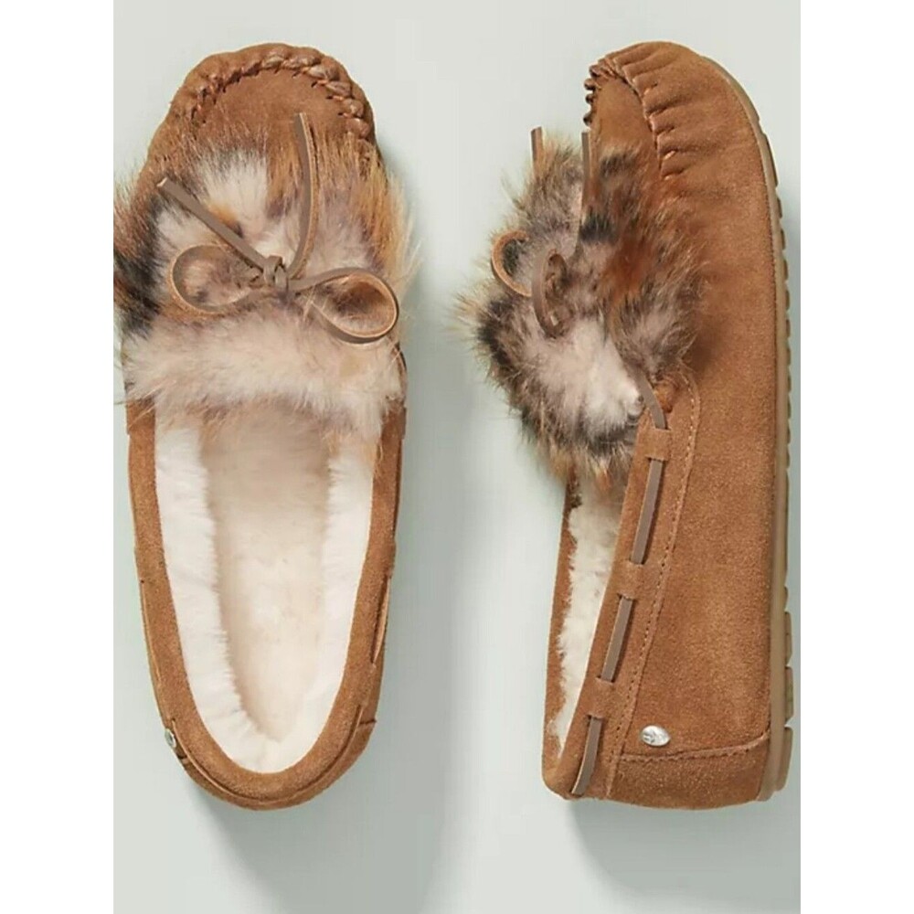 Anthropologie EMU Australia Amity Slippers Moccasins Size 7 Sheepskin Suede Cozy